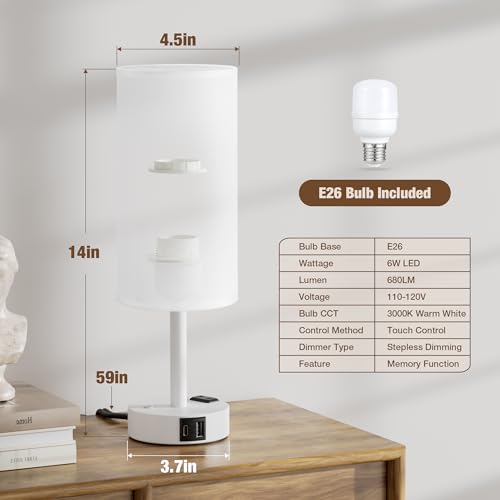White Touch Bedside Lamp for Bedroom