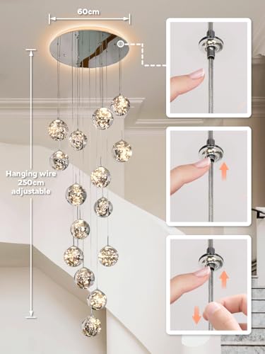 15 Light LED Staircase Chandelier Crystal Ceiling Lights Large Chandeliers for High Ceilings