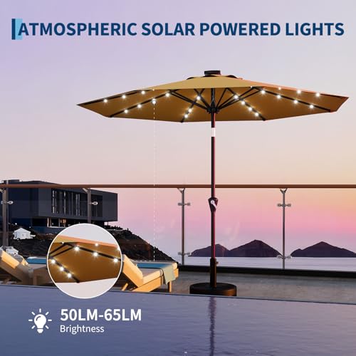 9FT Solar Patio Umbrella Outdoor Umbrella with 32 LED Lights