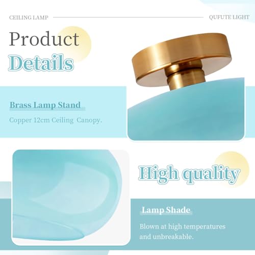 Lighting Mid Century Glass Flush Mount Ceiling Light Nordic Round Semi Flush Mount Ceiling Light Fixtures wtih Blue Dome Glass Shade Bathroom Overhead Lights Hallway Lights Fixture
