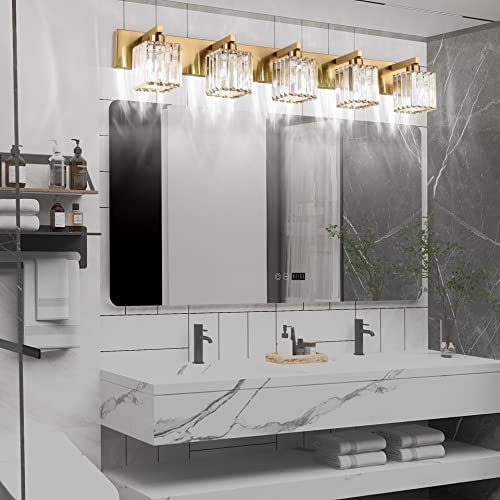 Bathroom Vanity Lights Fixtures Crystal Vanity Light 5 Light Modern Brass Bathroom Lighting Fixtures