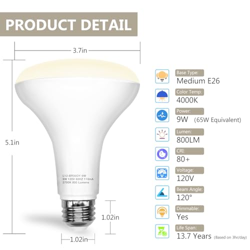 BR30 LED Light Bulbs Indoor Flood Light 65W Equivalent