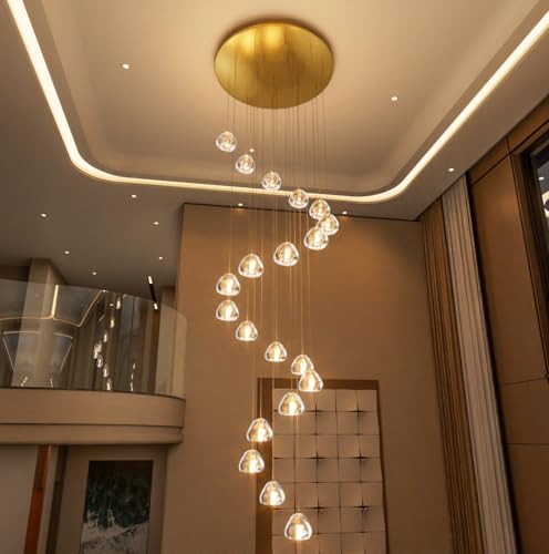 LED Glam Chandelier 138 inches Long Light Luxury Crystal Ceiling Chandeliers Remote Dimmable High Ceiling Pendants Lighting Fixtures Gold 20 Lights