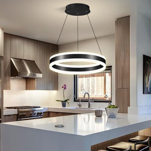 D15.7'' Modern Ring Chandelier for Dining Room LED Dimmable Pendant Lighting High Ceiling Chandelier for Living Room Foyer Bedroom Entryway 3000K