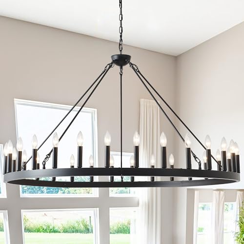 53 Inch Large Black Wagon Wheel Chandelier 30