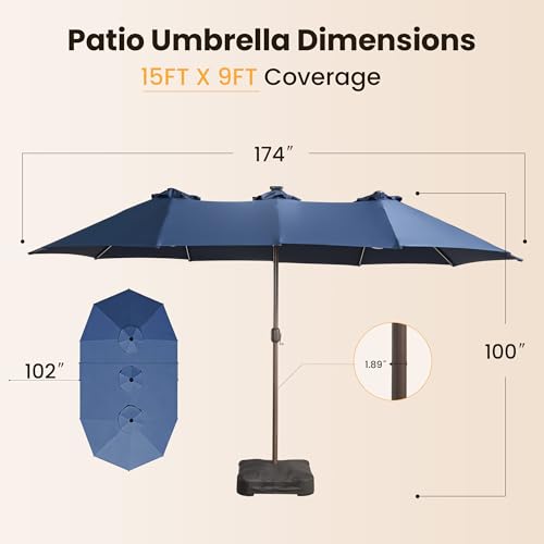15FT Patio Umbrella With Multicolor Solar Light