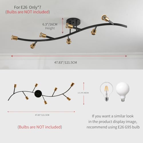 Black and Gold Modern Sputnik Semi Flush Mount Ceiling Light Fixture 7
