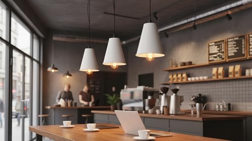 21603-21,Replacement Cone Metal Shade for Pendant Light,Alabaster White,6"W x 6-1/2"H,Center Hole 1-5/8"