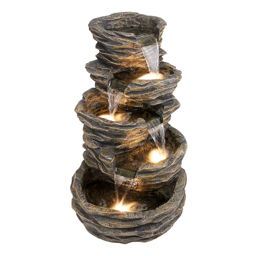 39" Tall Outdoor 5 Tiered Natural Look Rock Water Floor Fountain with Replaceable Lights