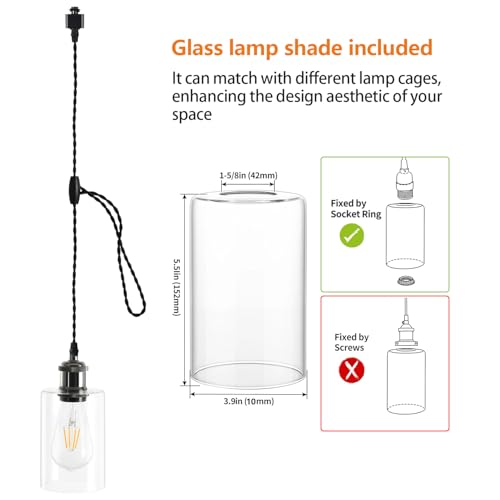 H Type Track Lighting Pendants with Glass (4 Count)