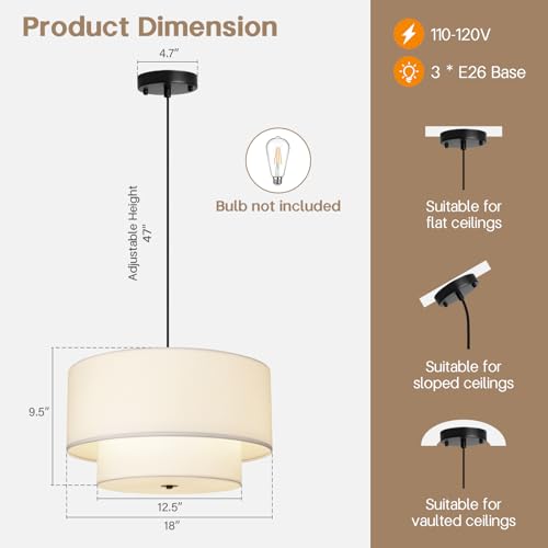 18" Drum Fabric Pendant Light (3 Count)