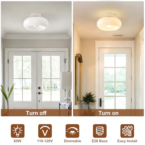 Mid Century Modern Cream White Semi Flush Ceiling Light 11.0 Inch