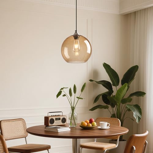 Light Brown Glass Pendant Lights Kitchen Island Globe Pendant Light Fixtures Modern Pendant Lighting for Bedroom Living Dining Room Light Fixture