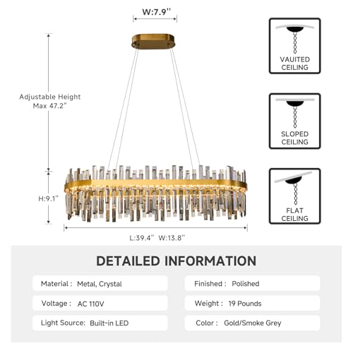 Modern Gold Smoke Grey Crystal Chandelier