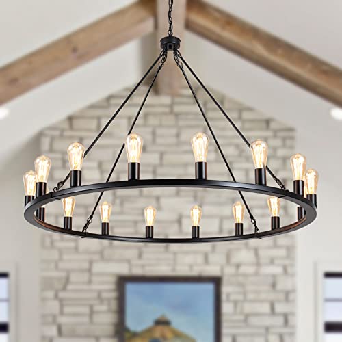 Wagon Wheel Chandelier 16 Light 47" Farmhouse Chandelier for Dining Room