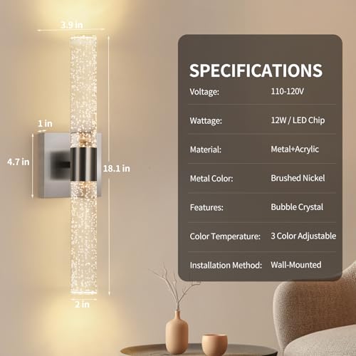 Modern Wall Sconces Set of Two in Brushed Nickel Finish 18 Inch