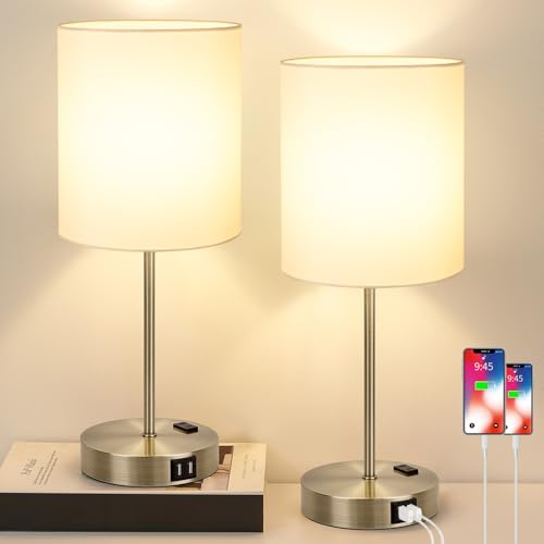 Set of 2 Touch Control Table Lamps with 2 USB & AC Outlet