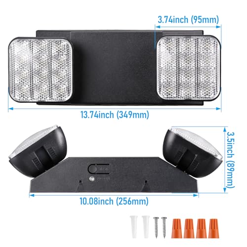 2 Pack LED Emergency Lights with Battery Backup UL Listed Black (2 Count)
