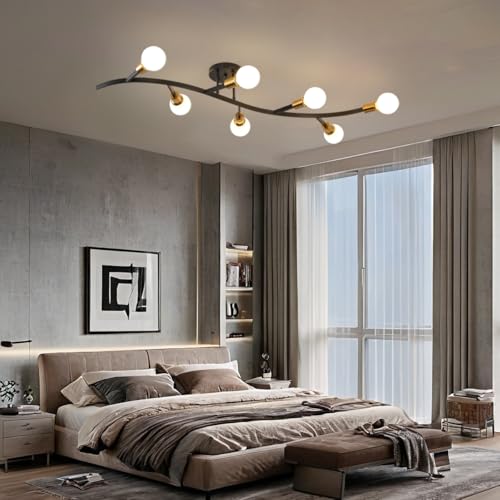 Black and Gold Modern Sputnik Semi Flush Mount Ceiling Light Fixture 7