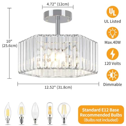 Chrome Crystal Semi Flush Ceiling Light Modern Entryway Light Fixture