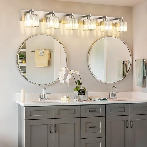 Brushed Nickel Bathroom Light Fixtures 6 Light Vanity Lighting Fixture Crystal Modern Bathroom Vanity Light