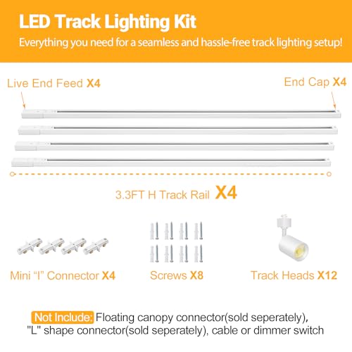 12 Light LED Track Lighting Kit with 13FT H Type Track Rail