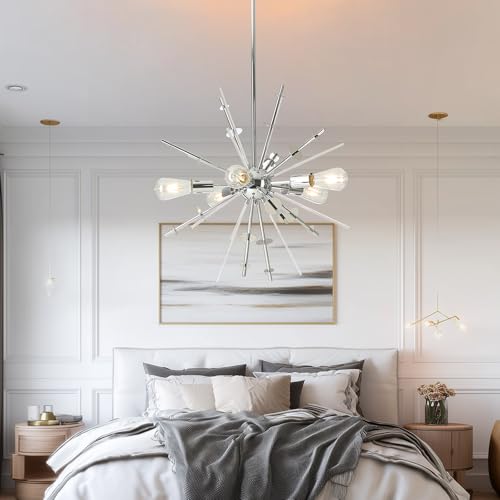 Modern Chandelier Ceiling Light Fixture, 5-Light Mid Century Chandeliers, 23.6" Classic Contemporary Sputnik Chandelier for Dining Room Kitchen Hallway Foyer and Bedroom(Chrome)