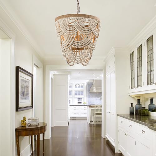 Boho Wood Beaded Chandelier