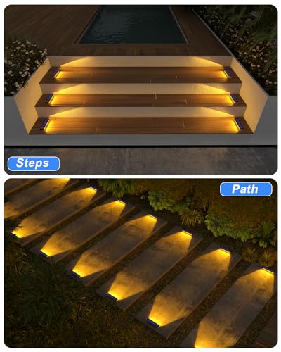 Solar Step Lights Outdoor IP68 Waterproof 4 Pack Warm White (4 Count)