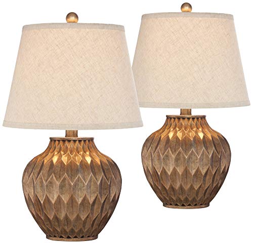 Buckhead Warm Bronze Brown 22" High Table Lamps Set of 2 Geometric (2 Count)