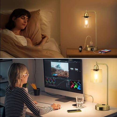Industrial Table Lamp for Bedroom Set of 2 (2 Count)