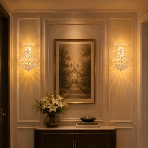 4 Lights Empire Crystal Wall Sconce Light for Living Room