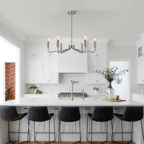 6-Light Brushed Nickel Chandeliers for Dining Room,Farmhouse Light Fixtures for Kitchen,Pendant Lights for Entryway Bedroom Foyer Hall Kitchen Living Room,26in,E12.