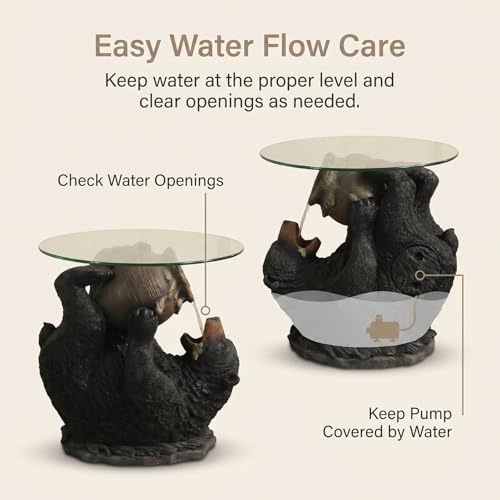 Rustic Black Bear Outdoor Water Fountain with Glass Tabletop