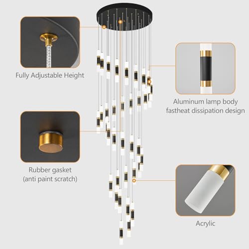 36 Light Modern Chandeliers for Entryway Ceiling Pendant Light Dimmable LED 216W Staircase Large Chandelier Lobby Living Room Foyer High Ceiling Chandelier
