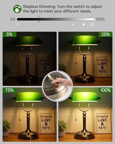 Green Stepless Dimmable Glass Bankers Desk Lamp