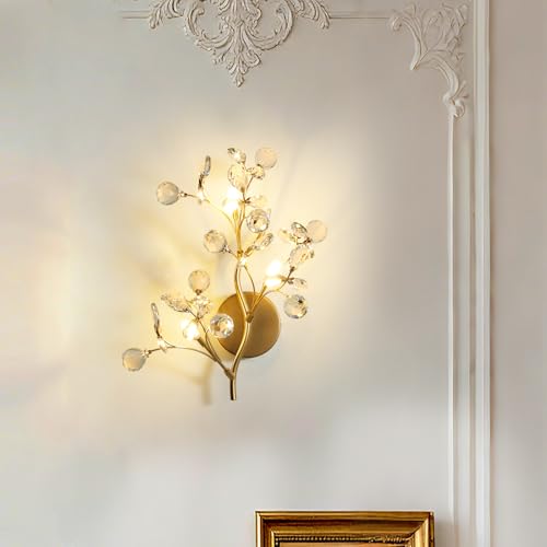 3 Light Gold Crystal Wall Sconce ModernVanity Light for Living Room BedroomHallway Bathroom Dressing Table (9 Count)