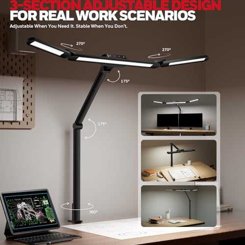 Wide Desk Lamp with Clamp for Dual Monitors