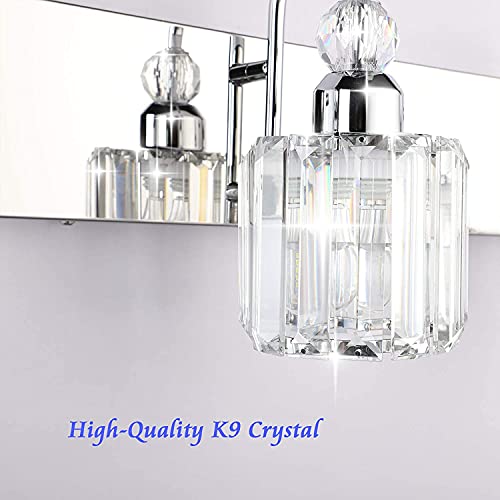 6 Lights Stainless Steel Crystal Bathroom Vanity Lights Over Long Mirror Modern Crystal Vanity Lighting Fixtures for Bathroom