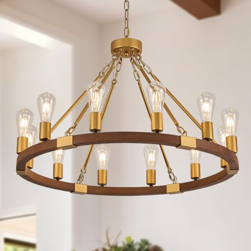 Gold Wooden Wagon Wheel Chandelier 12