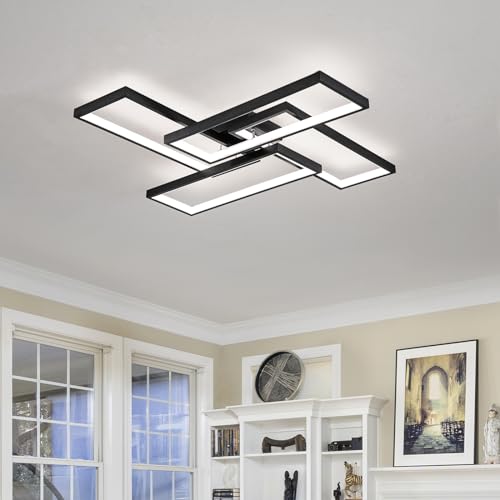 Modern LED Ceiling Lights for Bedroom 26" Dimmable Square Ceiling Lights for Living Room with Remote Control Black Bedroom Light Fixture for Kitchen