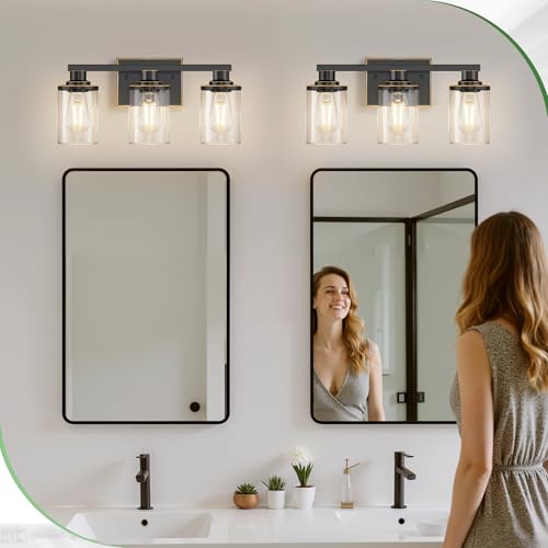 3 Light Black with Gold Trim Bathroom Vanity Light Over Mirror