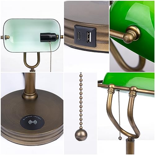 Green Glass Bankers Lamp
