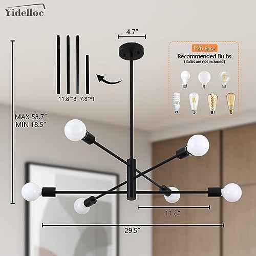 6 Lights Black Sputnik Chandeliers Modern Light Fixtures, Mid Century Chandelier Adjustable Length Pendant Light for Dining Room, Bedroom, Living Room, Kitchen, Farmhouse