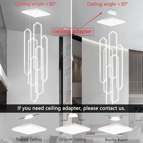 6 Rings Modern Chandelier White Large Contemporary LED Dimmable Light for Living Room Entrance High Ceiling Chandeliers with Remote Control for Villa Foyer