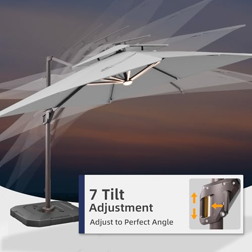 9x12 FT Patio Cantilever Outdoor Umbrella with Base and LED Lights
