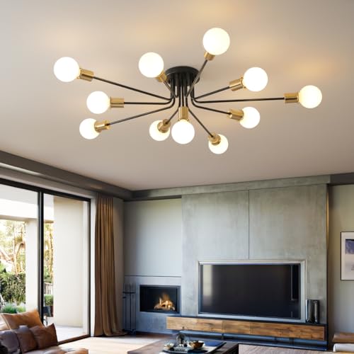 11 Lights Black and Gold Large Sputnik Ceiling Light Fixture (11 Count)