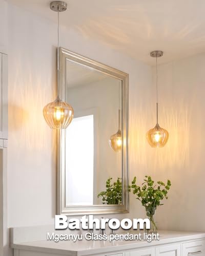 2Pack Amber Glass Pendant Lights Kitchen Island with Brushed Nickel FInish (2 Count)