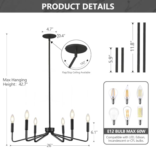 6 Light Black Dining Room Chandelier (6 Count)