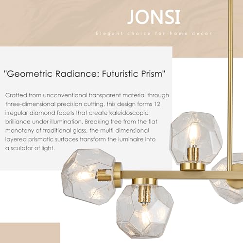 Modern Linear Chandeliers 8 Light Clear Glass Dining Room Light Fixture 39" Gold Mid Century Chandelier Pendant Light for Living Room Kitchen Island